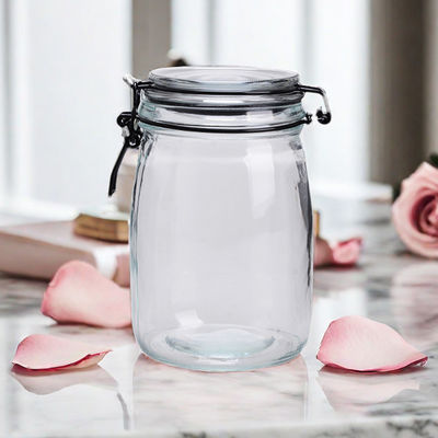 Empty Glass Food Canister Closure Airtight Clear Glass Canisters