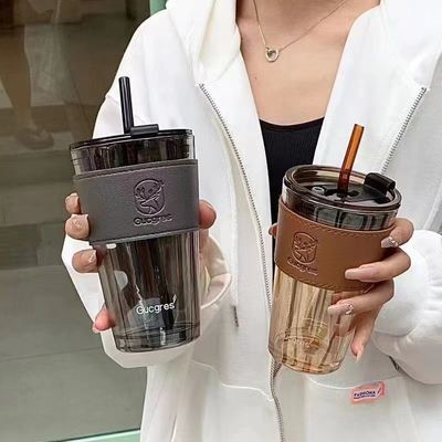 Tumbler Water Glass, Cups with Straw and Lid Sealed Carry on for Coffee, Iced Tea, Thick Wall Insulated Glass Cup