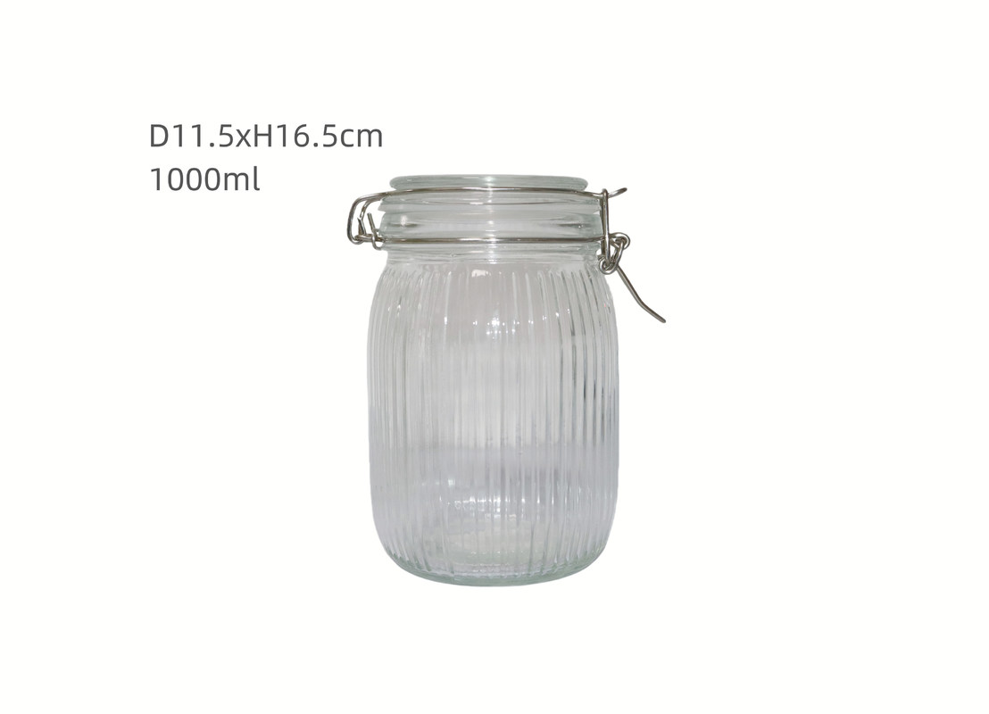 1000ml Storage Friendly Ribbed Empty Glass Jars Transparent and Durable Capacity